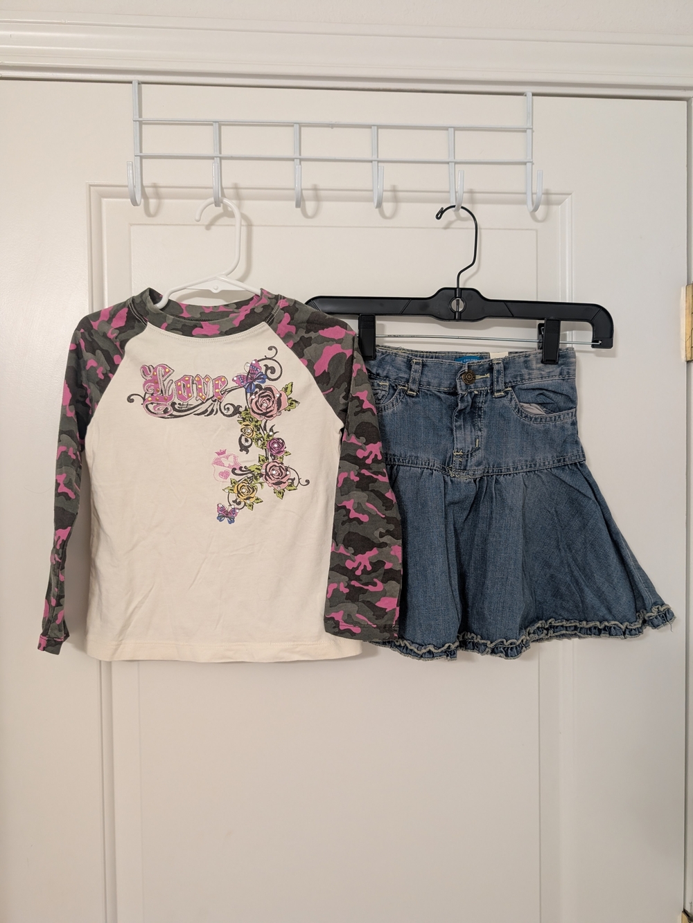 NWT Y2K Children's Place Girls 4 Rhinestone Camo Top Denim Skirt Set